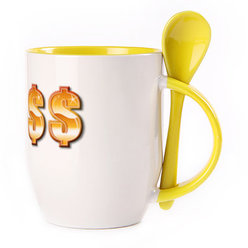 A cup with a spoon. Yellow (250 ml)