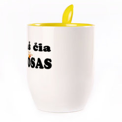 A cup with a spoon. Yellow (250 ml)