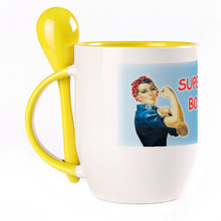 A cup with a spoon. Yellow (250 ml)