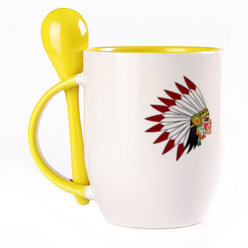 A cup with a spoon. Yellow (250 ml)