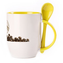 A cup with a spoon. Yellow (250 ml)