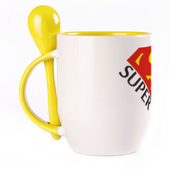 A cup with a spoon. Yellow (250 ml)