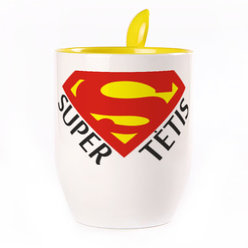 A cup with a spoon. Yellow (250 ml)