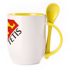 A cup with a spoon. Yellow (250 ml)