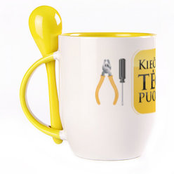 A cup with a spoon. Yellow (250 ml)