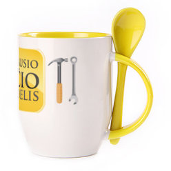 A cup with a spoon. Yellow (250 ml)