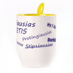 A cup with a spoon. Yellow (250 ml)