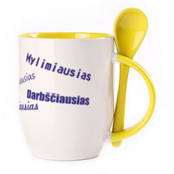 A cup with a spoon. Yellow (250 ml)
