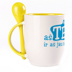 A cup with a spoon. Yellow (250 ml)