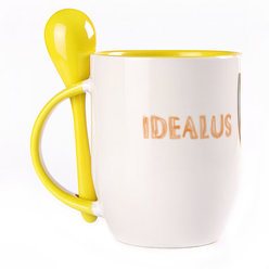 A cup with a spoon. Yellow (250 ml)