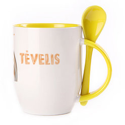 A cup with a spoon. Yellow (250 ml)