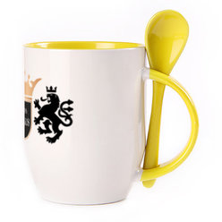 A cup with a spoon. Yellow (250 ml)