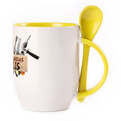 A cup with a spoon. Yellow (250 ml)