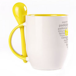 A cup with a spoon. Yellow (250 ml)