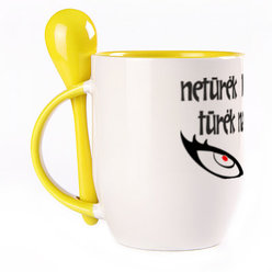 A cup with a spoon. Yellow (250 ml)