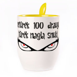 A cup with a spoon. Yellow (250 ml)