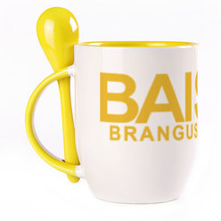 A cup with a spoon. Yellow (250 ml)