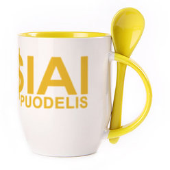 A cup with a spoon. Yellow (250 ml)