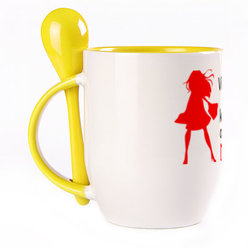 A cup with a spoon. Yellow (250 ml)