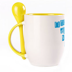 A cup with a spoon. Yellow (250 ml)