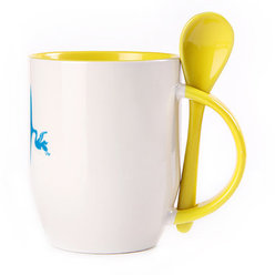 A cup with a spoon. Yellow (250 ml)