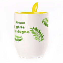 A cup with a spoon. Yellow (250 ml)