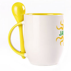 A cup with a spoon. Yellow (250 ml)