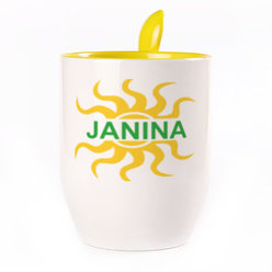 A cup with a spoon. Yellow (250 ml)