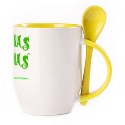 A cup with a spoon. Yellow (250 ml)