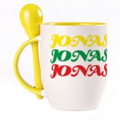 A cup with a spoon. Yellow (250 ml)