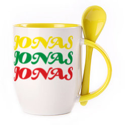 A cup with a spoon. Yellow (250 ml)