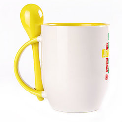 A cup with a spoon. Yellow (250 ml)