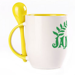 A cup with a spoon. Yellow (250 ml)
