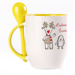 A cup with a spoon. Yellow (250 ml)