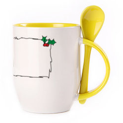 A cup with a spoon. Yellow (250 ml)