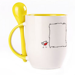A cup with a spoon. Yellow (250 ml)