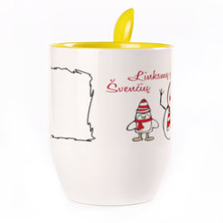 A cup with a spoon. Yellow (250 ml)