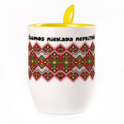 A cup with a spoon. Yellow (250 ml)