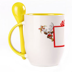 A cup with a spoon. Yellow (250 ml)