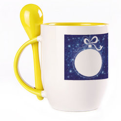 A cup with a spoon. Yellow (250 ml)
