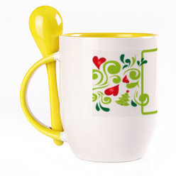 A cup with a spoon. Yellow (250 ml)