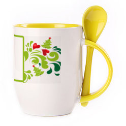 A cup with a spoon. Yellow (250 ml)