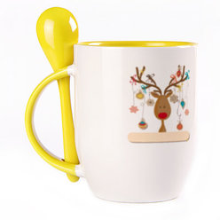 A cup with a spoon. Yellow (250 ml)