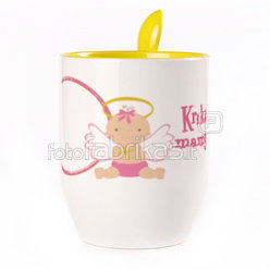 A cup with a spoon. Yellow (250 ml)