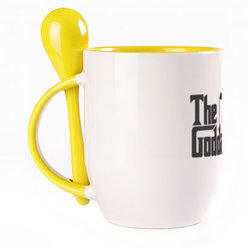 A cup with a spoon. Yellow (250 ml)