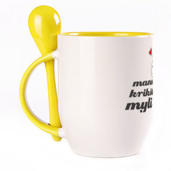 A cup with a spoon. Yellow (250 ml)