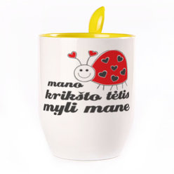 A cup with a spoon. Yellow (250 ml)