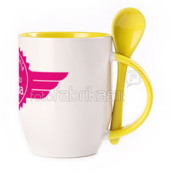 A cup with a spoon. Yellow (250 ml)