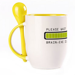 A cup with a spoon. Yellow (250 ml)