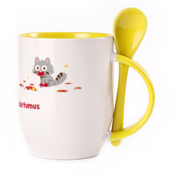 A cup with a spoon. Yellow (250 ml)